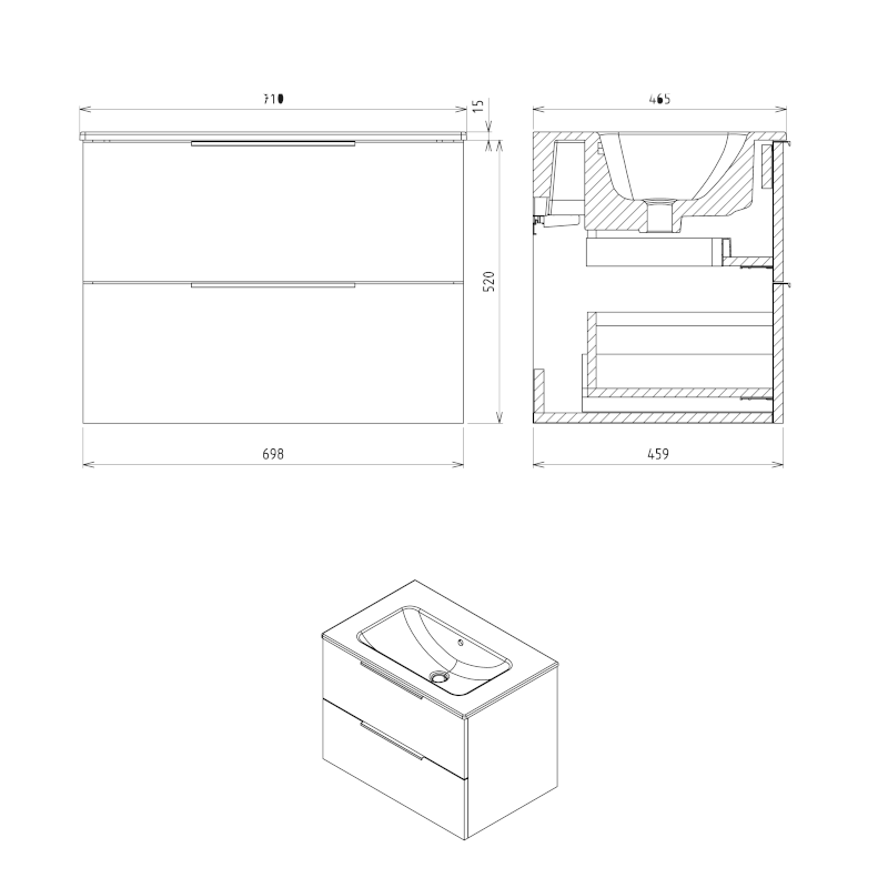CIRASA STRIP umyvadlová skříňka 69,8x52x46cm, dub Alabama CR701-2322