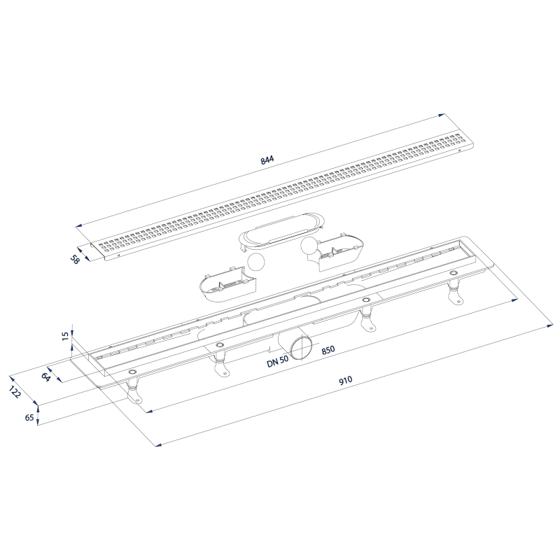 INDY podlahový žlab s nerezovým roštem, L-910, DN50 73661