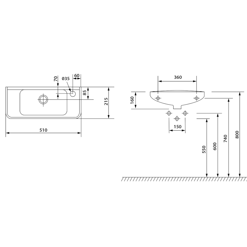 Keramické umývátko 51x22cm, bílá 10TP70051