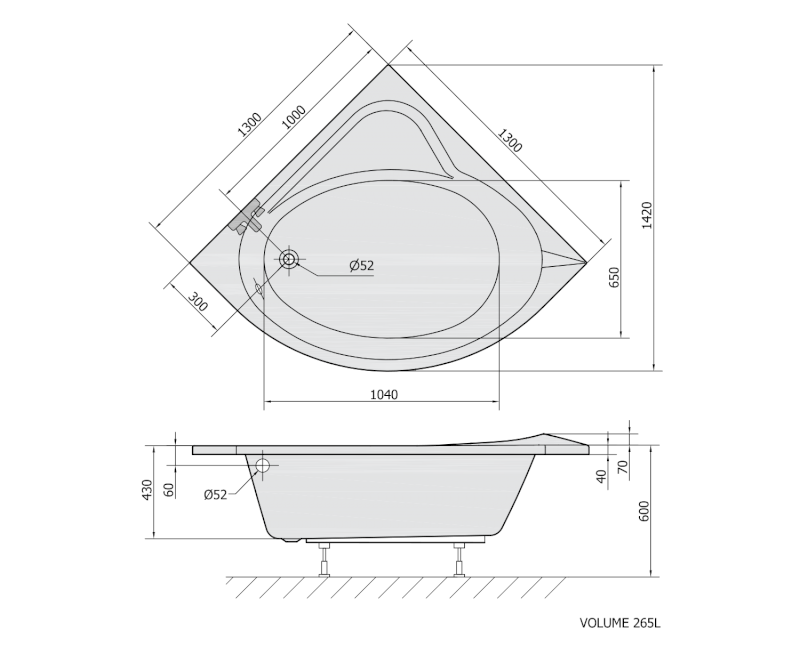 SIRIUS rohová vana 130x130x43cm, bílá 49111