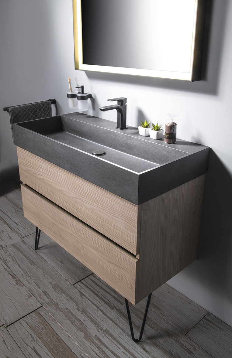 QUADRADO betonové umyvadlo včetně výpusti, 96x44cm, černý granit AR466