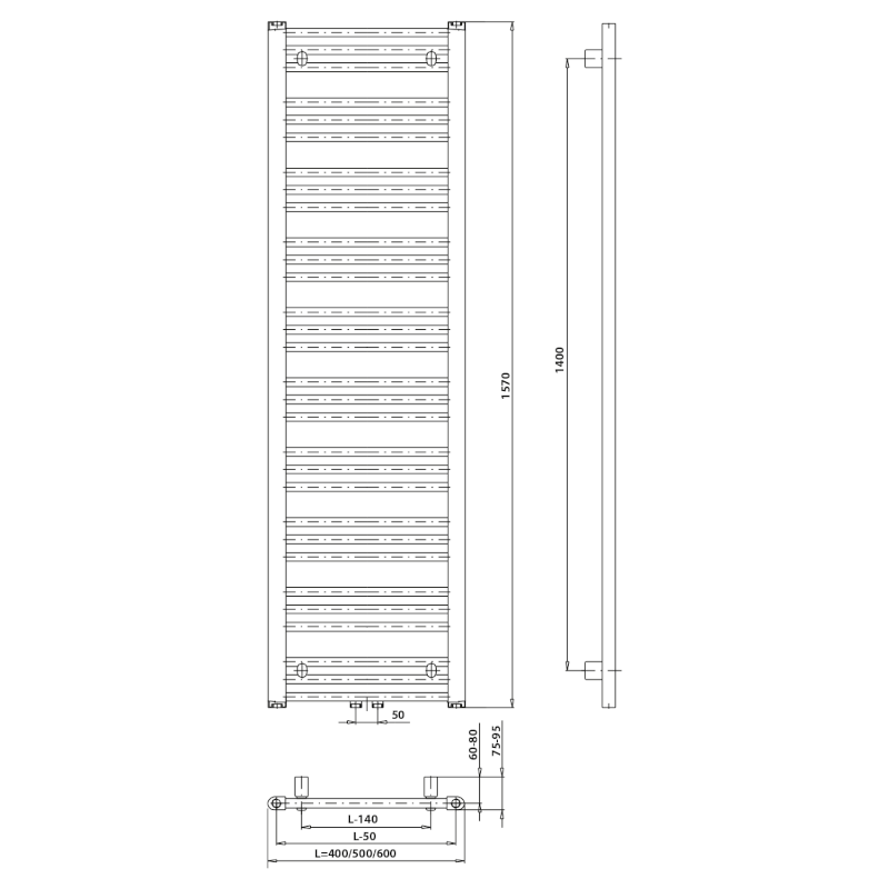 ALBRECHT otopné těleso 500x1570mm, středové připojení, chrom 600.115.1