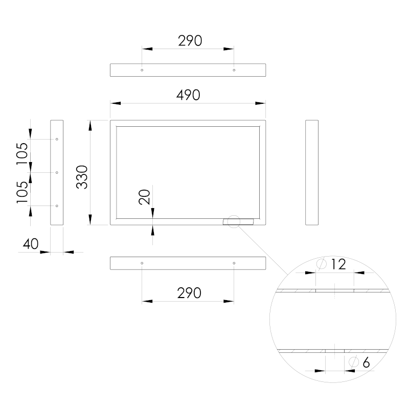 Podpěrná konzole 490x330x40mm, ocel, chrom, 1 ks 30374