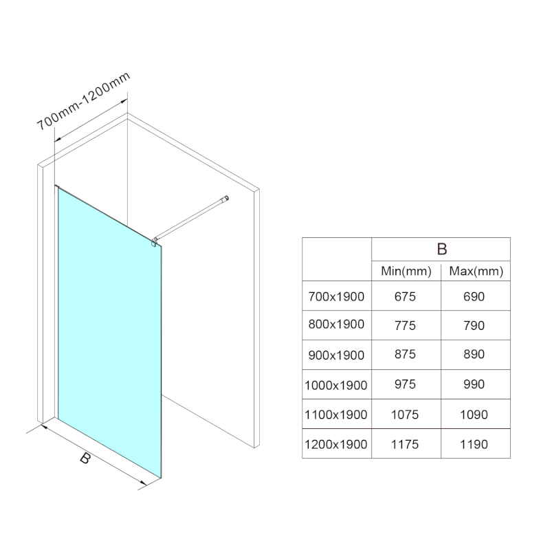 WALK-IN zástěna jednodílná k instalaci na zeď, 1200x1900mm, sklo čiré WI121