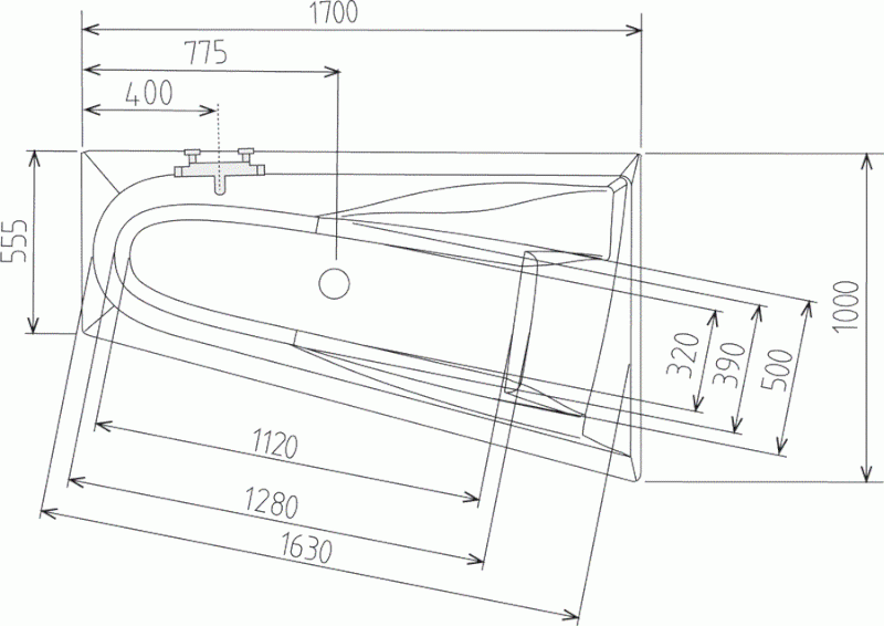 CHIQUITA R asymetrická vana 170x100x45cm, bílá 92619