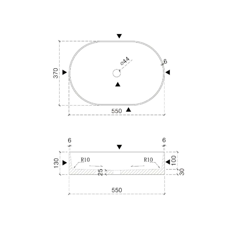 BLOK kamenné umyvadlo na desku, 55x37cm, matný černý Marquin 2401-51