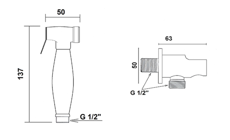 Bidetová sprška retro s hadicí a držákem spršky s vyústěním, chrom 9101
