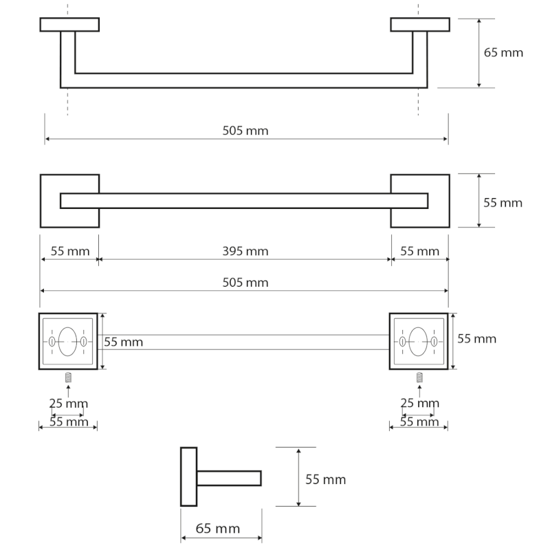 X-SQUARE držák ručníků 450mm, chrom XQ402