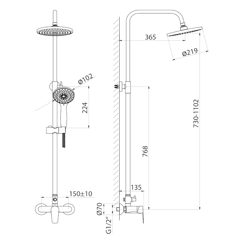 LOTTA sprchový sloup s pákovou baterií, černá mat LT690B