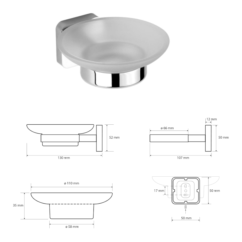 INSIA mýdlenka, mléčné sklo, chrom IS002