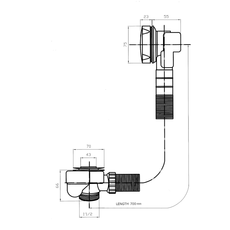 SENATOR vanová souprava s bovdenem, délka 700mm, zátka 72mm, nerez mat VR117028
