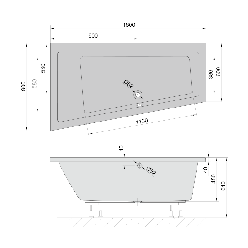 ANDRA L asymetrická vana 160x90x45cm, černá mat 81521.21