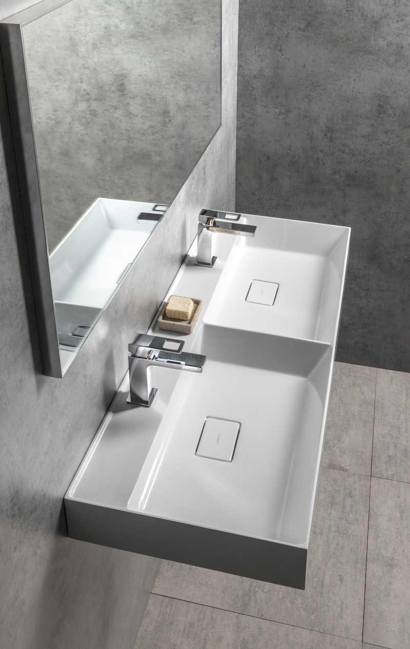 GODIVA dvojumyvadlo, litý mramor, 119x44cm, bílá GU119