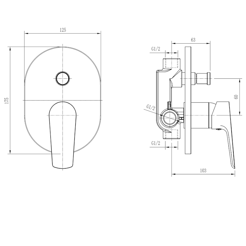 LOTTA podomítková sprchová baterie, 2 výstupy, černá mat LT742B