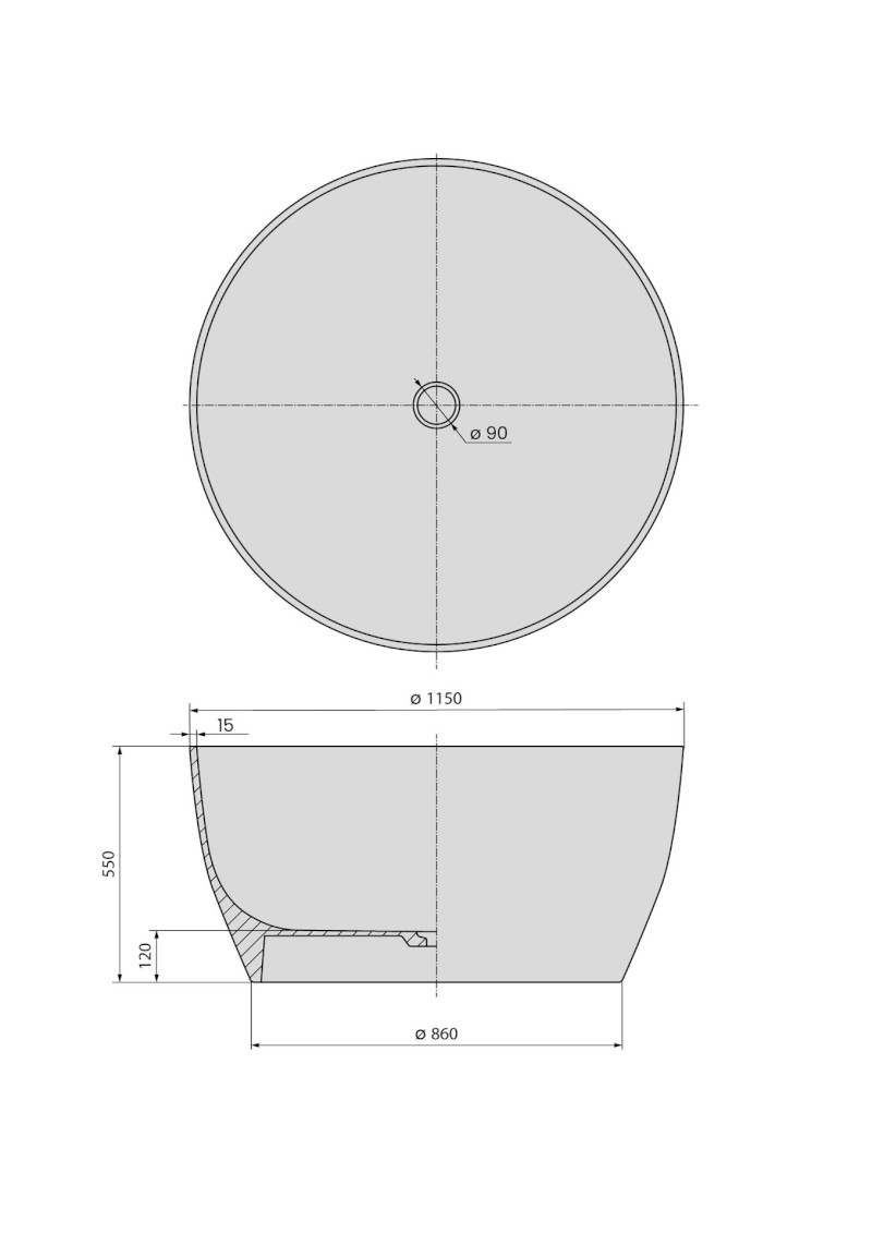 AVELOR volně stojící vana litý mramor ø115x55cm, bílá mat 93878