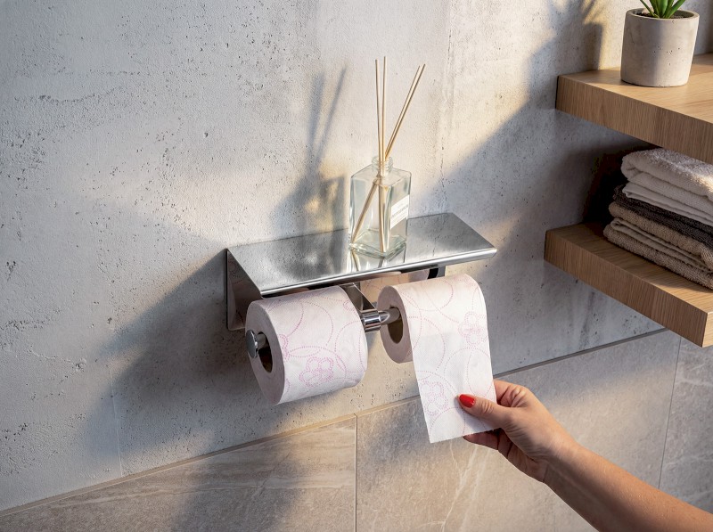 Dvojitý držák toaletního papíru s poličkou 30cm, chrom UN1196C