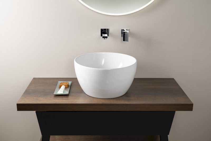 PURA keramické umyvadlo na desku vysoké, průměr 42cm, bílá ExtraGlaze 885211