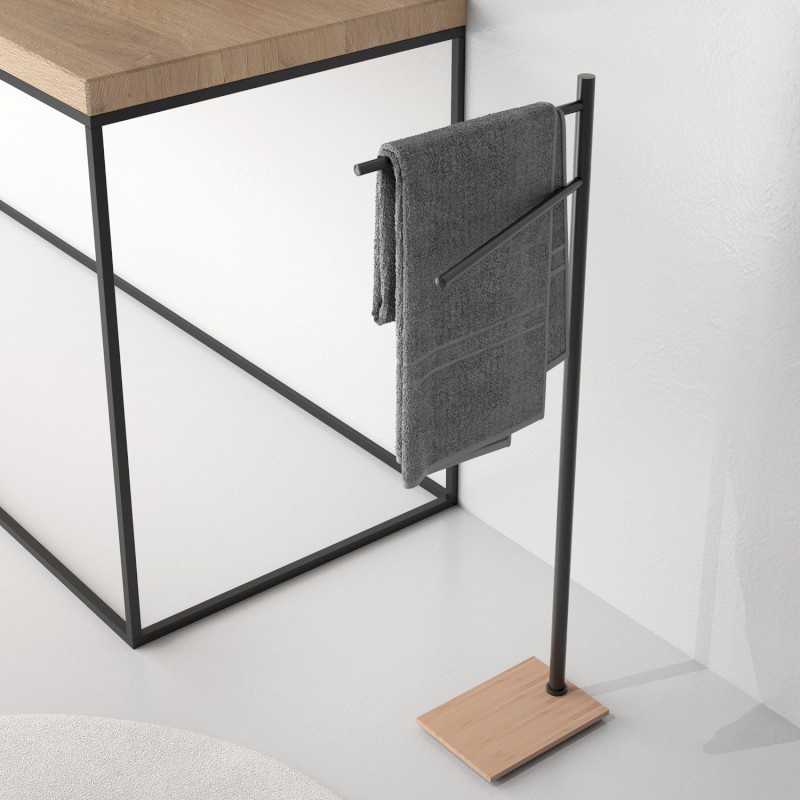 TRILLY stojan na ručníky, hranatý, černá mat/bambus TR3141