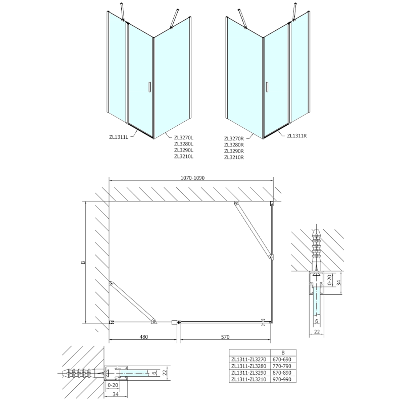 ZOOM sprchové dveře 1100mm, čiré sklo ZL1311