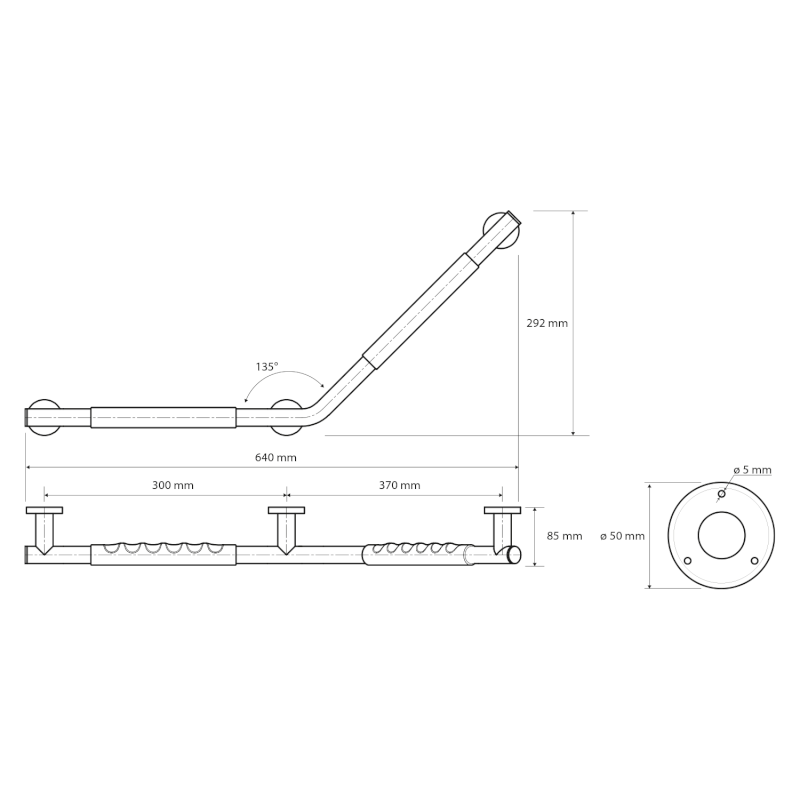 Madlo lomené 135° s protiskluzem PRAVÉ, nerez lesk XR508