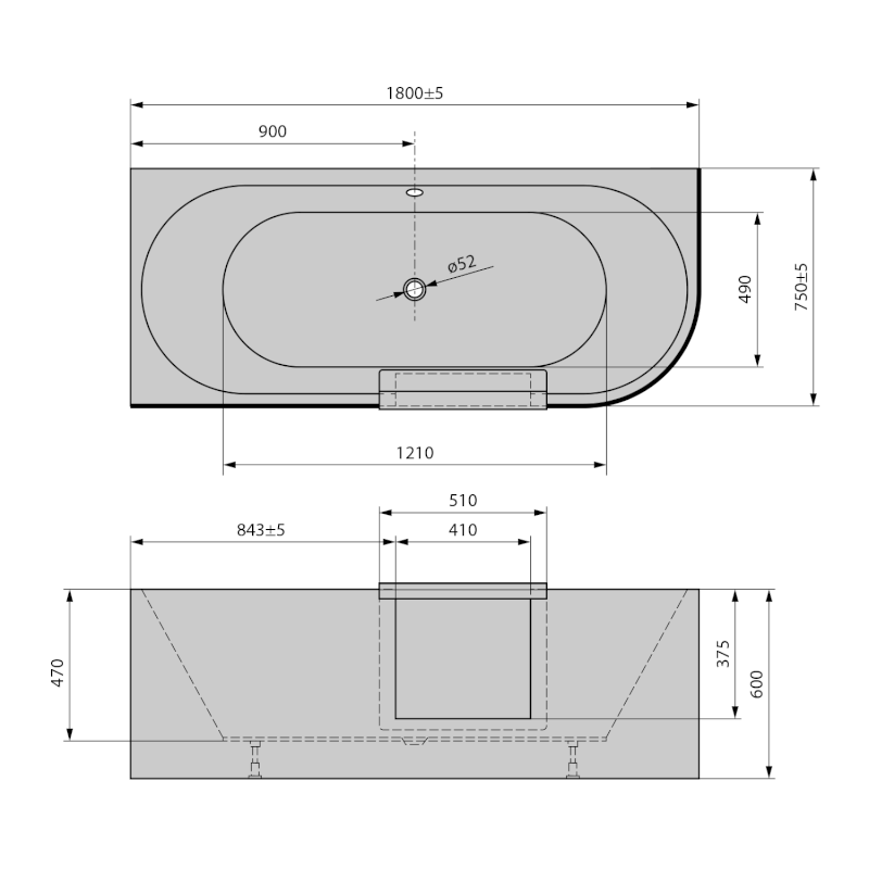 PORTAS L asymetrická vana s dvířky, 180x75x60cm, bílá 75551