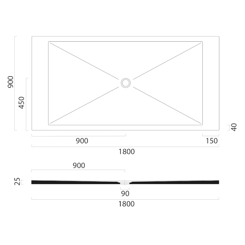 Keramická sprchová vanička, obdélník 180x90x2cm, černá mat 46180926