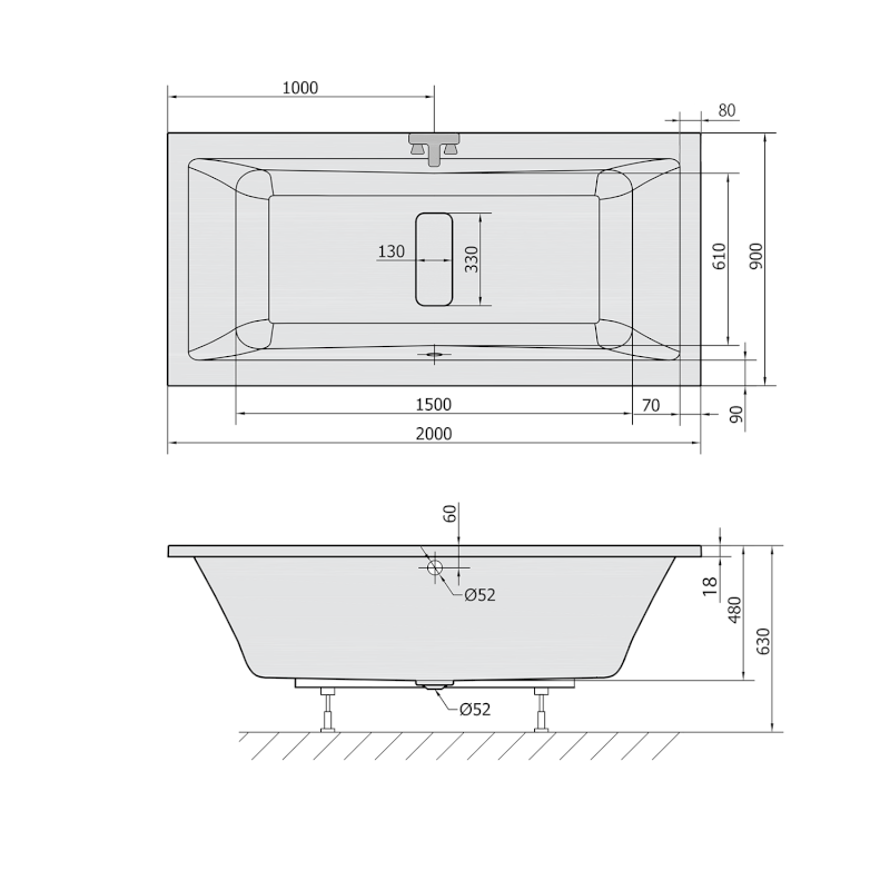 MARLENE SLIM obdélníková vana 200x90x48cm, bílá 78731S