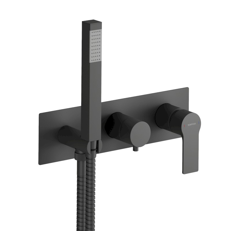 PAX podomítková sprchová/vanová baterie s ruční sprchou, 3 výstupy, černá mat XA53/15
