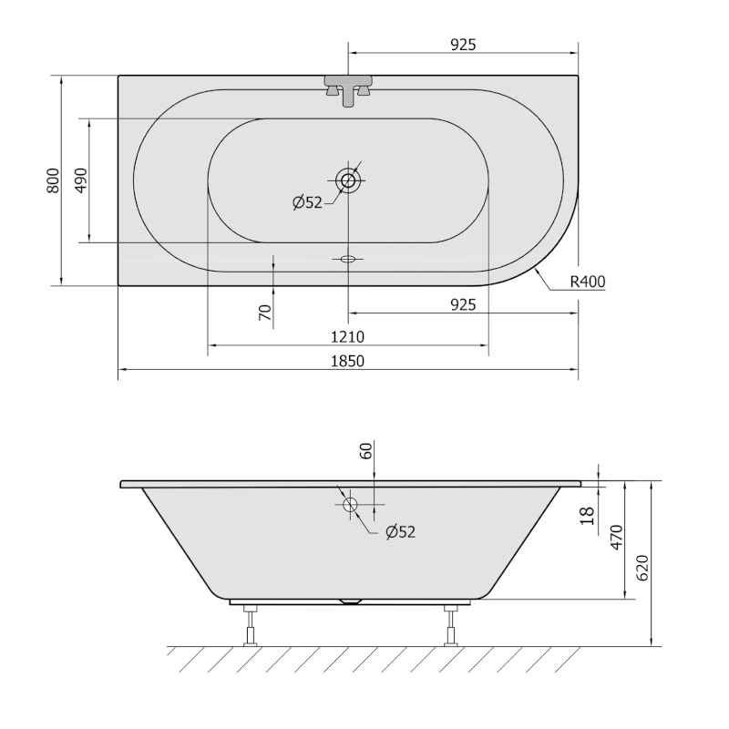 VIVA L SLIM asymetrická vana 185x80x47cm, bílá 72099S