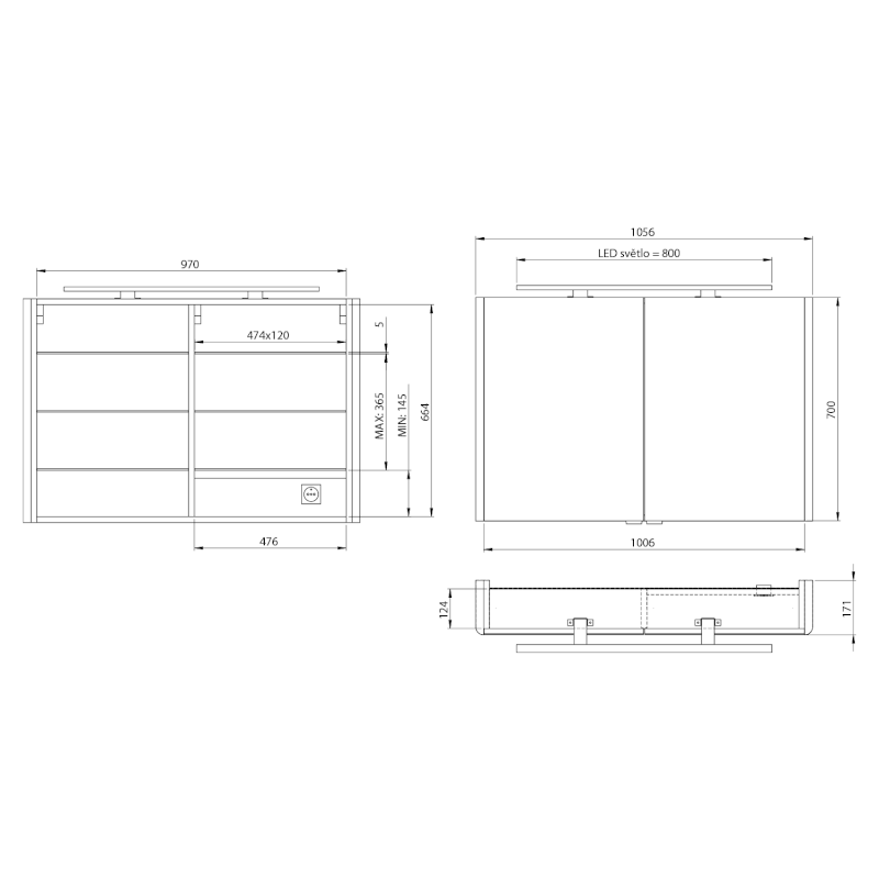 LUCIE galerka s LED osvětlením, 106x70x17cm, bílá LU105-0030