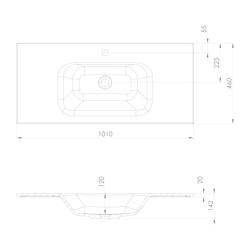 SIDRA umyvadlo, litý mramor, 101x46cm, černá mat SD101B