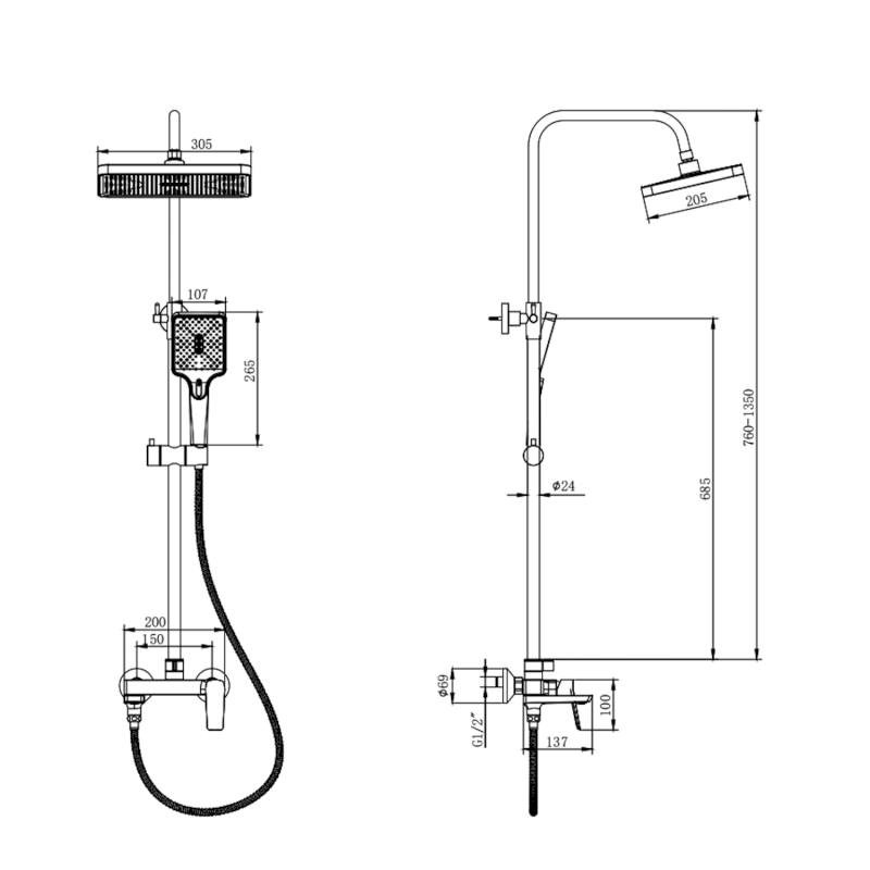 FLERY sprchový sloup s pákovou baterií, otočné ramínko, gun metal FY690GM