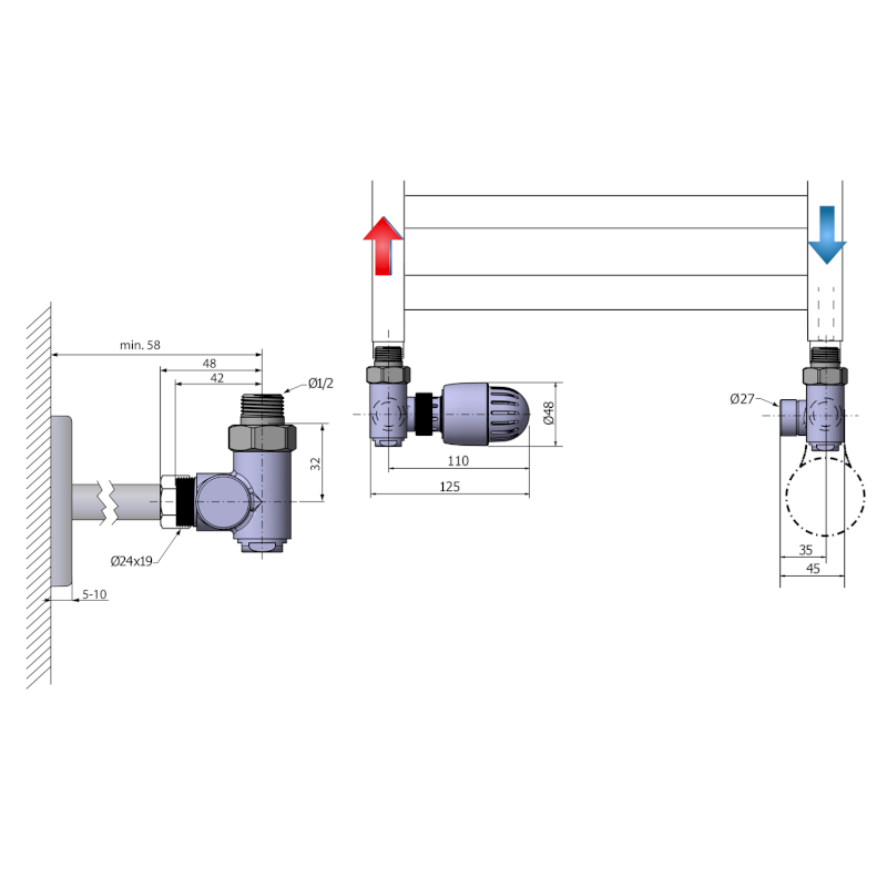 ECO COMBI připojovací sada ventilů, termostatická, levá, nikl/bílá CP993S