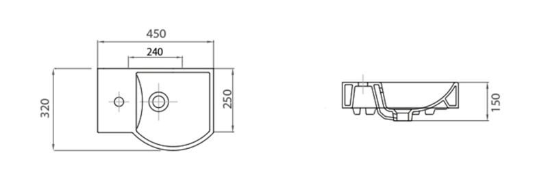 LITOS keramické umývátko rohové, 45x32cm, baterie vlevo, bílá 4779