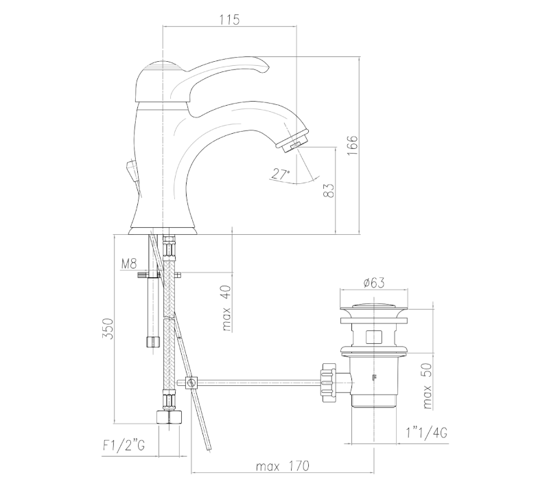 KIRKÉ stojánková umyvadlová baterie s výpustí, chrom KI02C