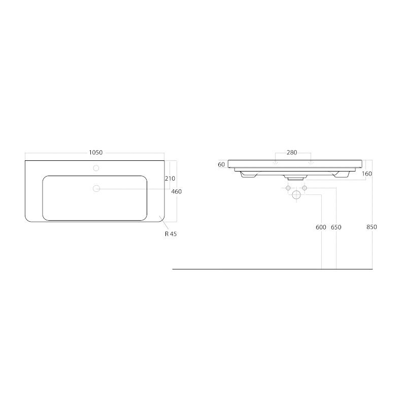 THALIE 105 keramické umyvadlo nábytkové 105x46cm, bílá TH11105