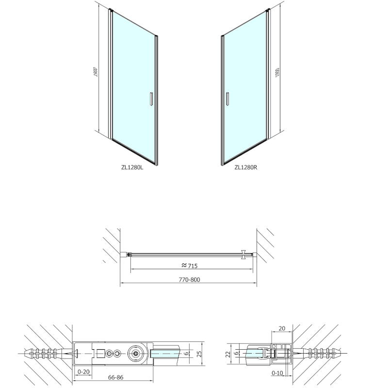 ZOOM sprchové dveře 800mm, čiré sklo ZL1280