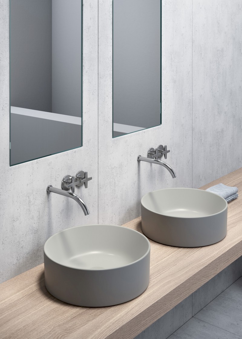 KUBE X keramické umyvadlo na desku, průměr 40cm, cenere mat 942617