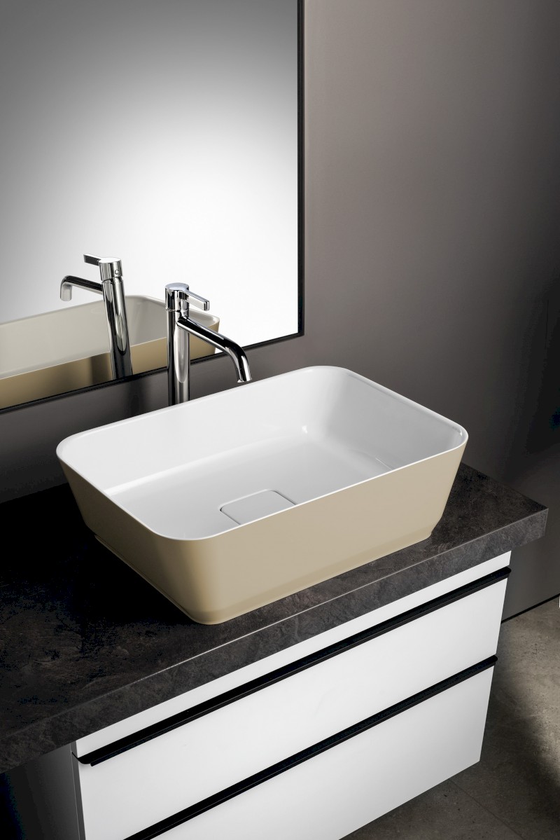 BANERA SQUARE umyvadlo na desku, litý mramor, 50x36cm, bílá/béžová mat 14596.82