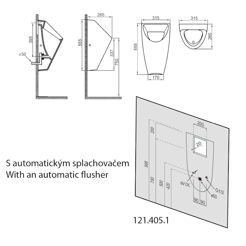 SCHWARN BLACK keramický urinál, zadní přívod, zadní odpad, černá mat 201.701.6