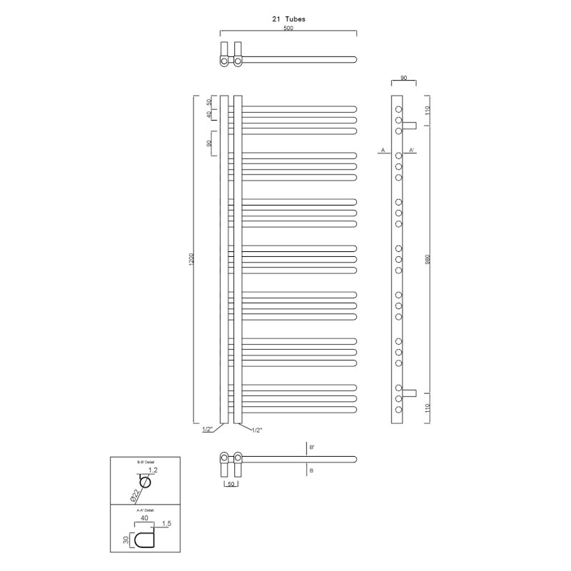 DORLION otopné těleso 500x1200mm, černá mat 1130-21