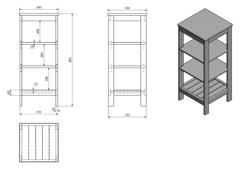 ETIDE policový regál 36x86x36 cm, bílá mat ET086