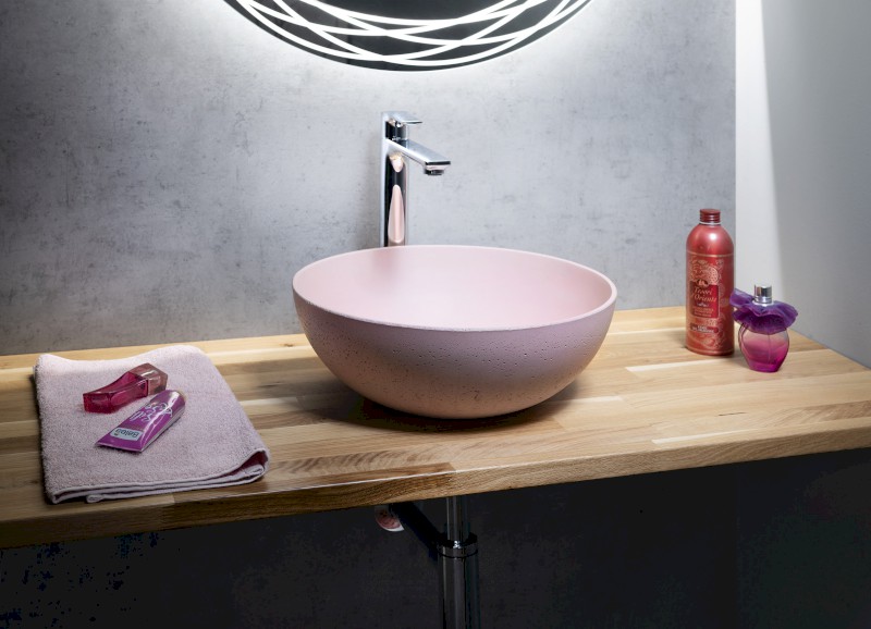 FORMIGO betonové umyvadlo na desku, Ø 39cm, růžová mat FG321