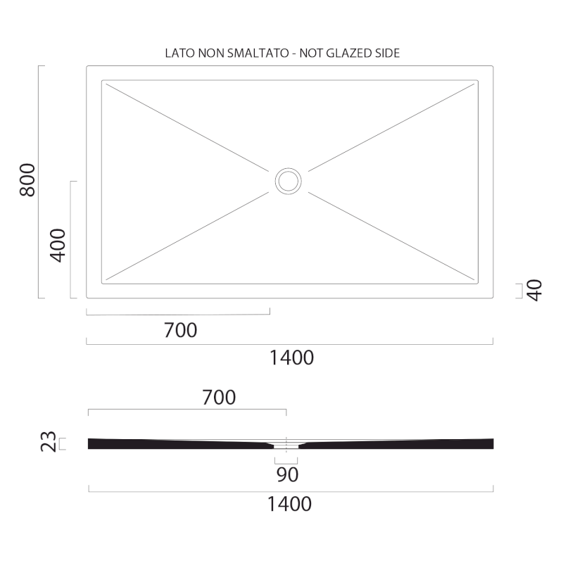 Keramická sprchová vanička, obdélník 140x80x2cm, cenere mat 46140817