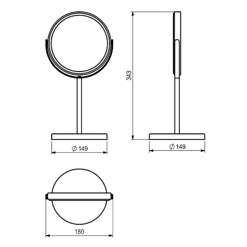 ANNA kosmetické zrcátko na postavení, Ø 163mm, oboustranné, černá mat 211214