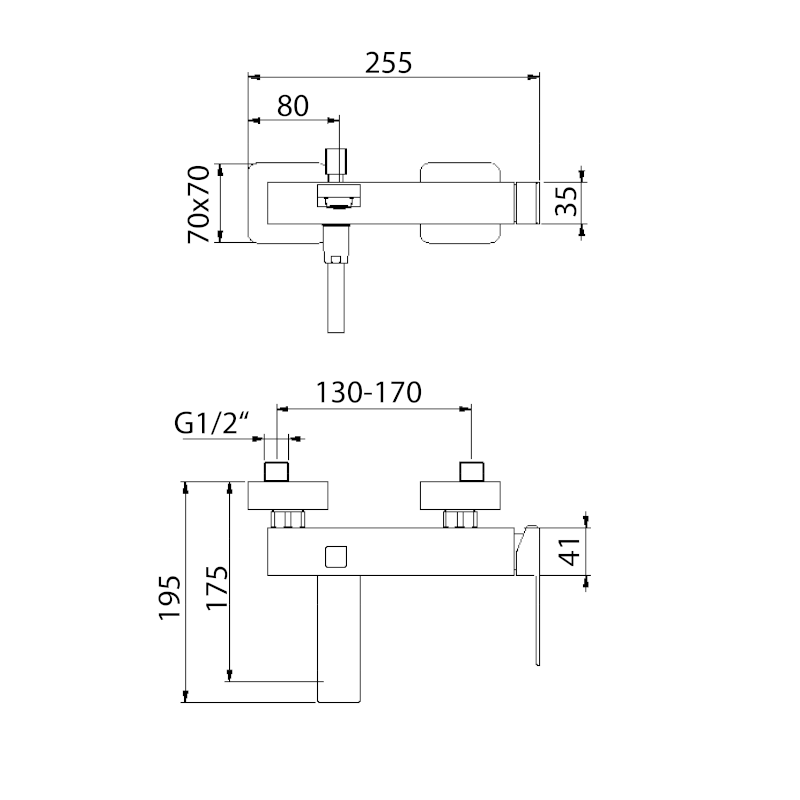 SPECTRE nástěnná vanová baterie, černá mat 1102-70B