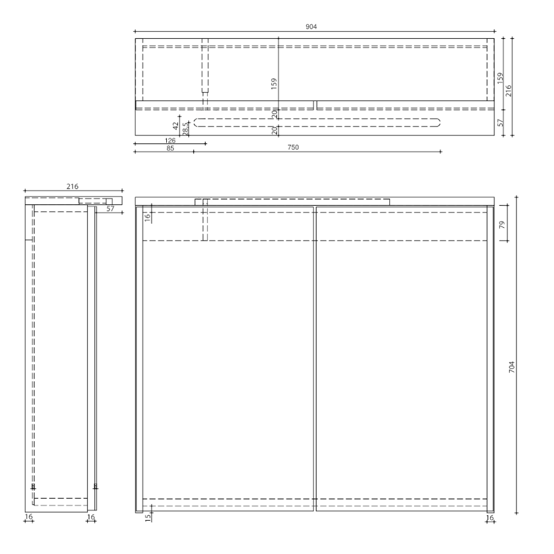 KAWA STRIP galerka s LED osvětlením 90x70x22cm, bílá WGL90S