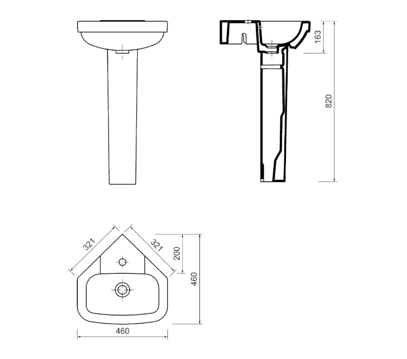 VITROYA keramické umyvadlo rohové 46x46cm, bílá VT145