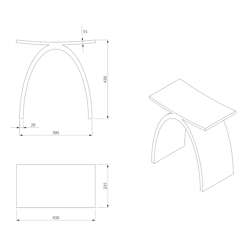 KORAL koupelnová stolička 43x43x23,5cm, solid surface, bílá mat WF434