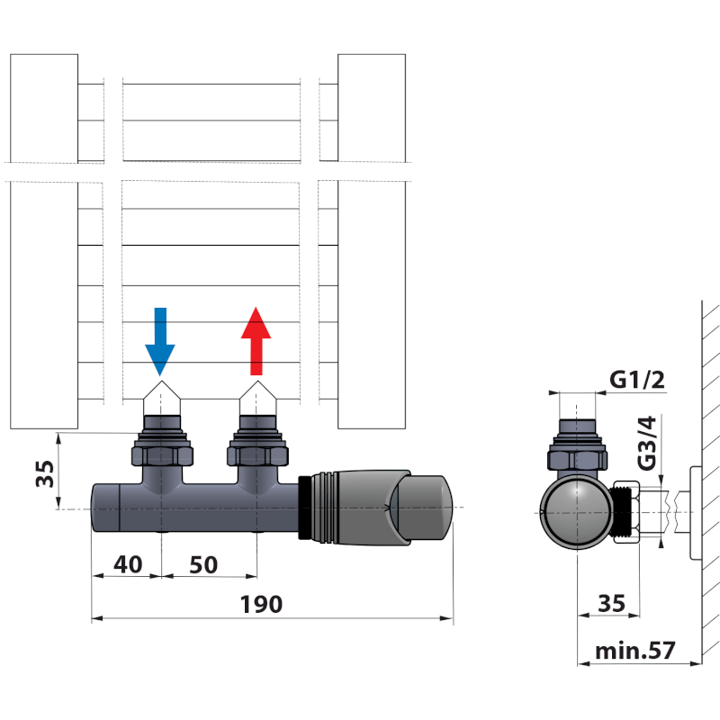 WICHER připojovací sada termostatická pro středové připojení 50mm, provedení bílá 600.311.4